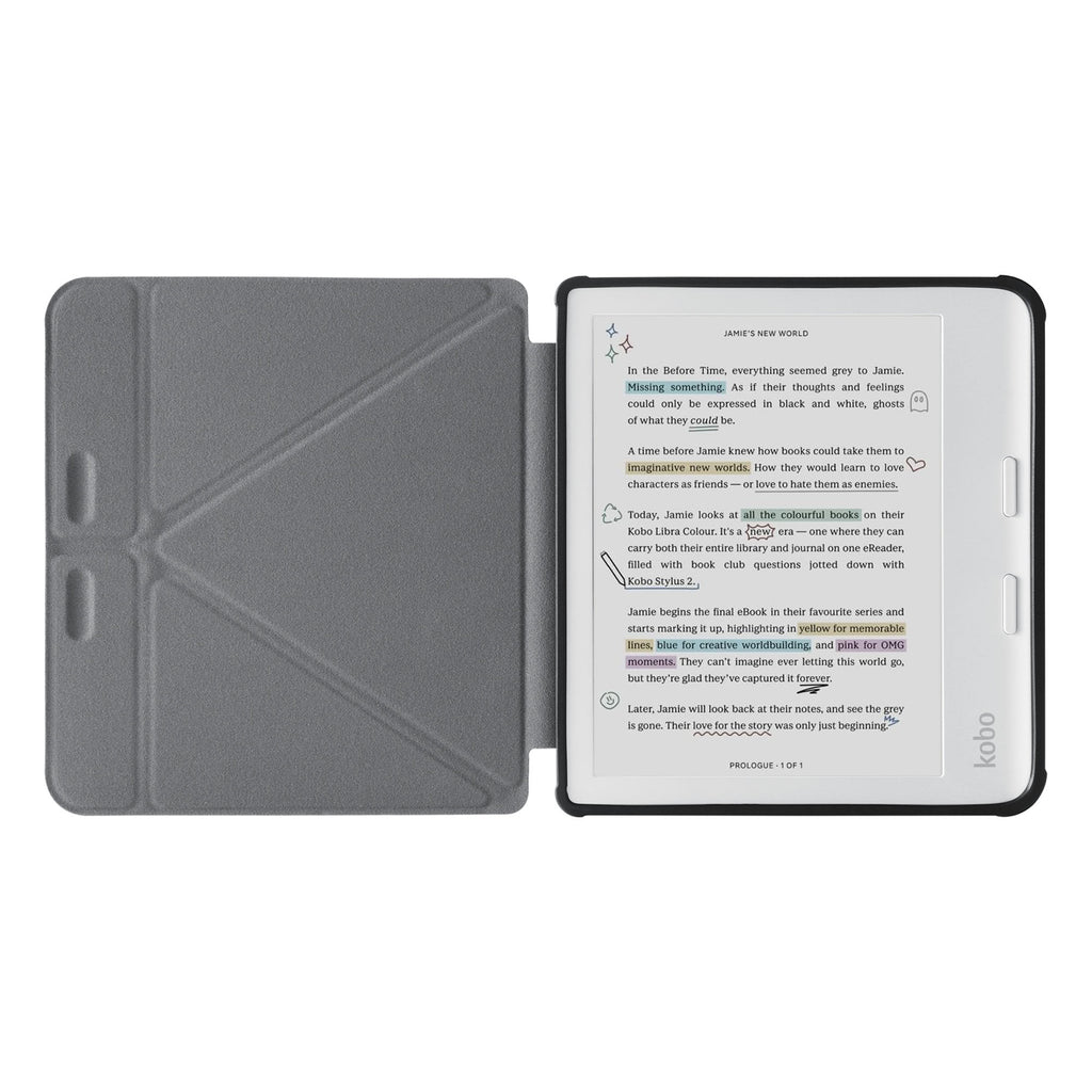 movie and keyboard stand view of personalized KOBO case and Fruit design