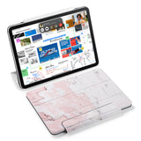 the VistaCase Personalized iPad Slim Fit Case with Pink Marble design,  Designed with convenience in mind, the case automatically wakes your iPad when opened and puts it to sleep when closed.