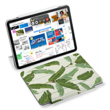 the VistaCase Personalized iPad Slim Fit Case with Green Leaves design,  Designed with convenience in mind, the case automatically wakes your iPad when opened and puts it to sleep when closed.
