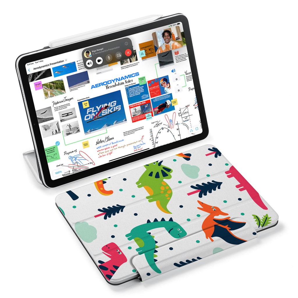 the VistaCase Personalized iPad Slim Fit Case with Dinosaur design,  Designed with convenience in mind, the case automatically wakes your iPad when opened and puts it to sleep when closed.