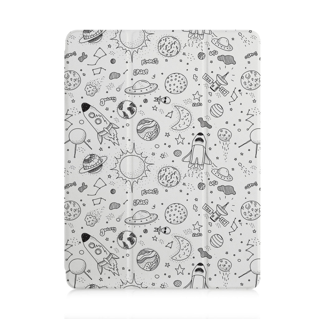 front and back view of personalized iPad case with pencil holder and 05 design