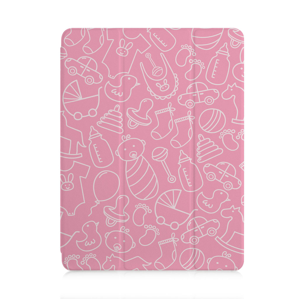 front and back view of personalized iPad case with pencil holder and 06 design