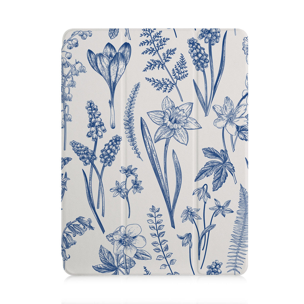 front and back view of personalized iPad case with pencil holder and Flower design