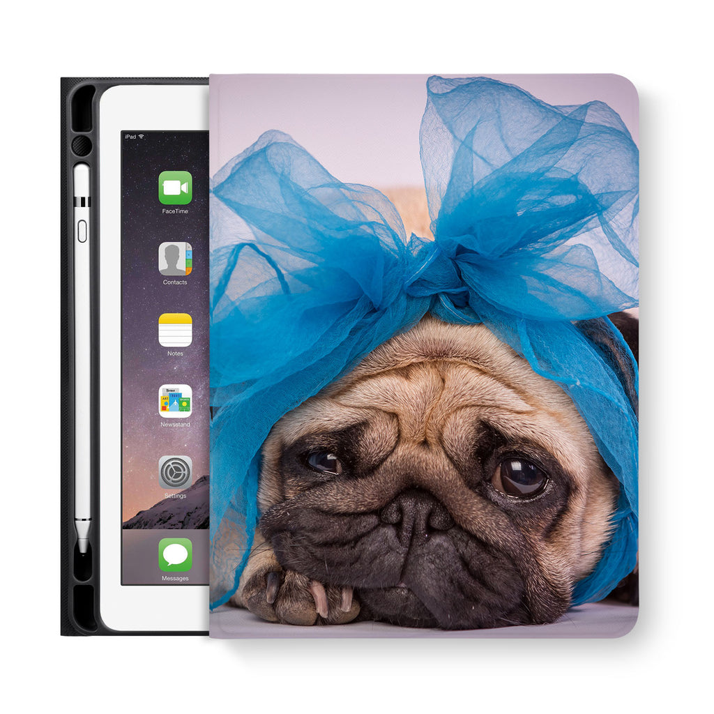 frontview of personalized iPad folio case with Dog design