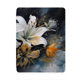 front view of personalized iPad case with pencil holder and Flower Painting design