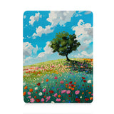 front view of personalized iPad case with pencil holder and Tree Painting design