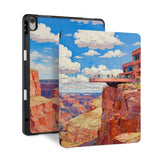 front and back view of personalized iPad case with pencil holder and US Famous Attractions design