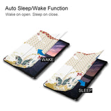 It automatically wakes your iPad when opened and sends it to sleep when closed with Japanese Pattern design